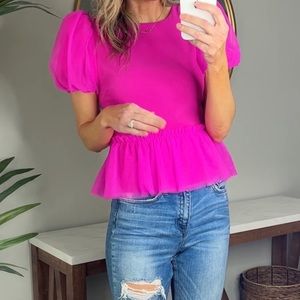 Super cute magenta boutique top. Never worn. Smoke free home. Size L